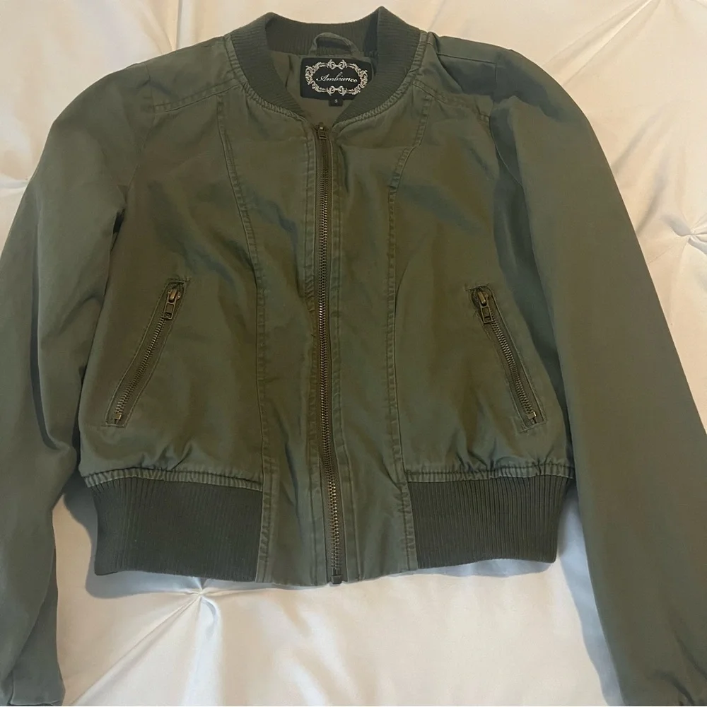 Ambiance Small Olive Bomber Jacket - Picture 2 of 16